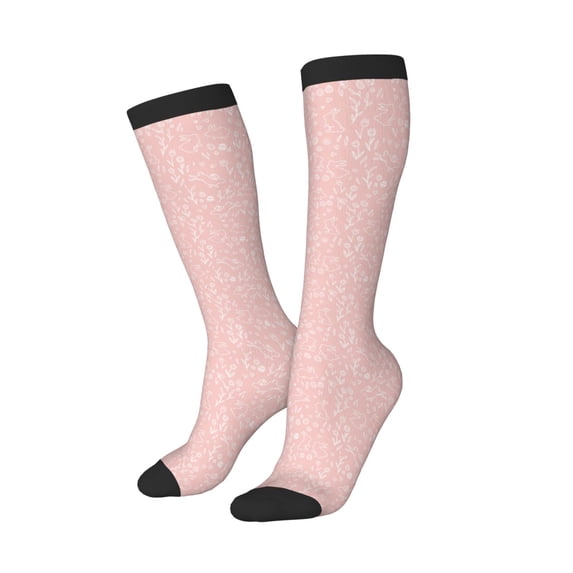 Lsque Rabbit And Flower Printed Crew Socks Men's Women's LightWeight Thin Casual Calf Socks ,Knee High Socks,Cotton Socks