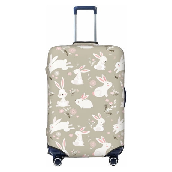 Lsque Rabbit And Flower Printed Luggage Cover, Travel Luggage Protector,Scratch and Dirt Resistant, Fits 18-32 Inch Luggage - X-Large