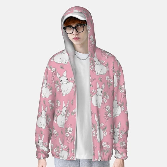 Lsque Rabbit And Flower UPF 50+ Lightweight Sun Protection Men's Women's Long Sleeve Shirt, Hoodie Performance -Large
