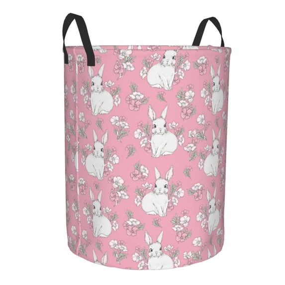 Lsque Rabbit And Flower pattern Laundry Hamper Basket, Tall Woven Rope Hamper Basket for Clothes, Lightweight Storage Basket, Collapsible Waterproof-Medium