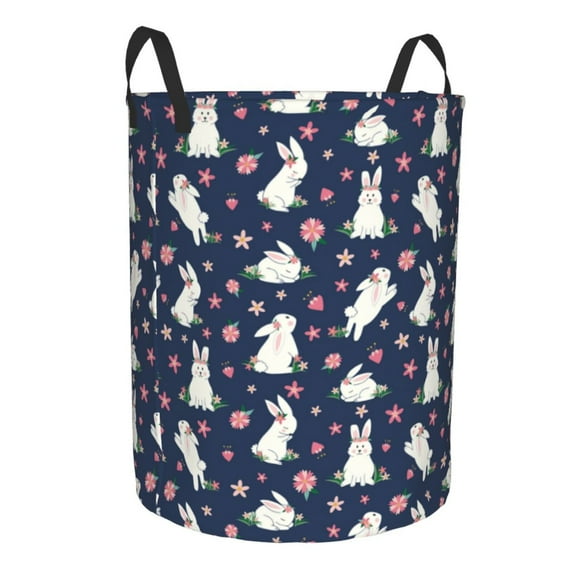 Lsque Rabbit And Flower pattern Laundry Hamper Basket, Tall Woven Rope Hamper Basket for Clothes, Lightweight Storage Basket, Collapsible Waterproof-