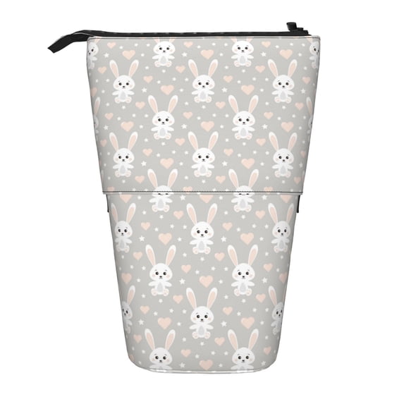 Lsque Rabbit And Heart Pattern Telescopic Pencil Bag Pen Holder Stationery Case, Stand-up Retractable Transformer Bag Organizer