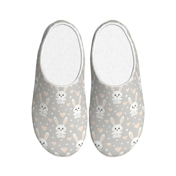 Lsque Rabbit And Heart Pattern Womens Comfort Cotton on Scuff With Memory Foam and Anti-skid Sole Slipper-42/43