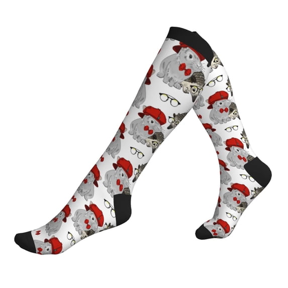 Lsque Rabbit And Hedgehog Pattern Sport Compression Socks for Men & Women 15-20 mmHg Knee High Nurse Pregnant Running Medical and Travel Athletic