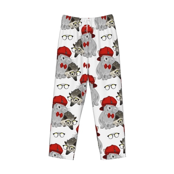 Lsque Rabbit And Hedgehog Print Men's Pajama Pants, Lounge Pant - Comfortable Home Wear,Elastic Waistband, Stylish Design-Medium