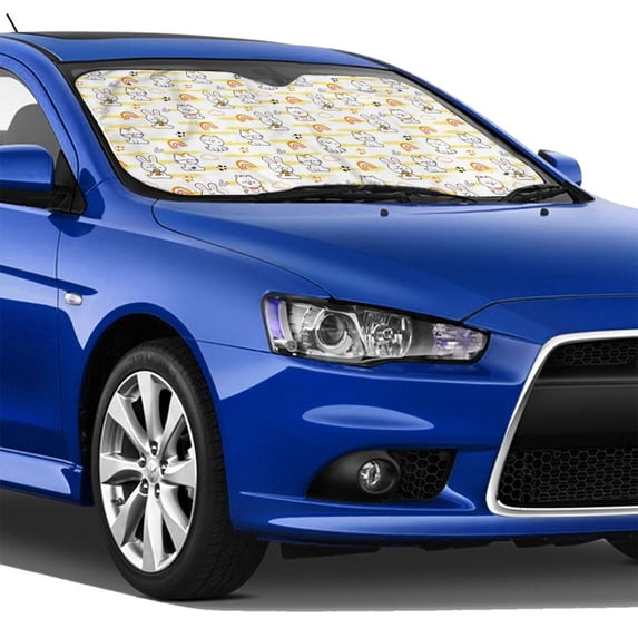 Lsque Rabbit And Milk Tea Car Windshield Sun Shade | Accordion Folding Style Auto Shade for Car Truck SUV Van | Blocks UV Rays Sun Visor Protector | Medium