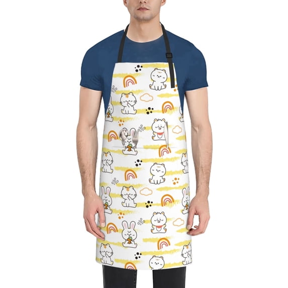 Lsque Rabbit And Milk Tea Waterproof Apron Chef Aprons for Men Heavy Duty Chemical Work Apron Extra Long Grilling Aprons with Adjustable Bib Apron