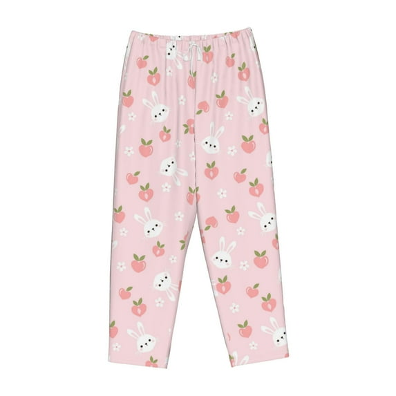 Lsque Rabbit And Peach Print Women's Pajama Pants, Lounge Pant - Comfortable Home Wear,Elastic Waistband, Stylish Design-Small
