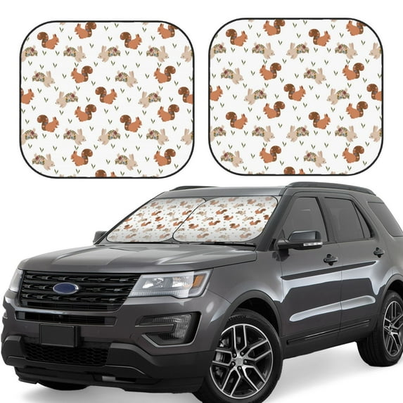 Lsque Rabbit And Squirrel 2 PCS Windshield Sun Shade | CarFoldable Window Covers | Car Accessories Reflect UV for Universal Cars SUV Truck | Large