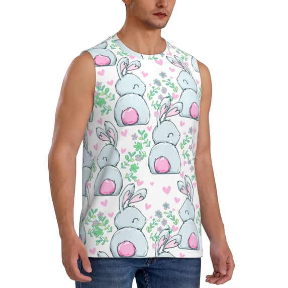 Lsque Rabbit Back View Print Men's Cotton Blend Sleeveless Muscle Shirts (S-3XL)- Moisture Wicking, Odor Protection, UPF 30+,X-Large