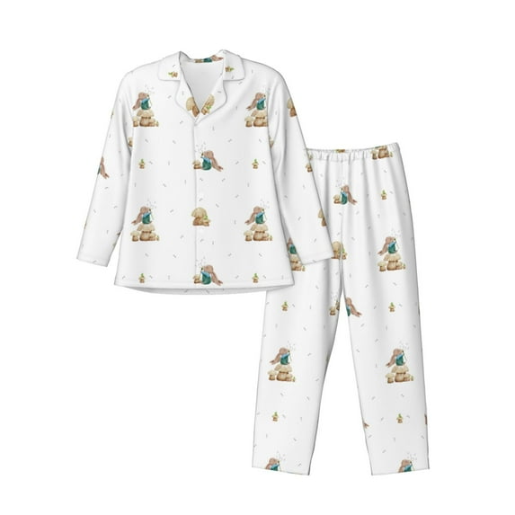 Lsque Rabbit Blowing Dandelions Pattern Long Sleeve Pajama Set for Men - Soft 2-Piece Sleepwear and Loungewear Set with Pockets, Comfy Nightwear-Medium