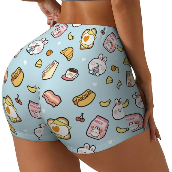 Lsque Rabbit Burger Coffee Pattern High Waisted Biker Shorts for Women-Tummy Control Fitness Athletic Workout Running Yoga Gym Shorts,Moisture-Wicking-Large