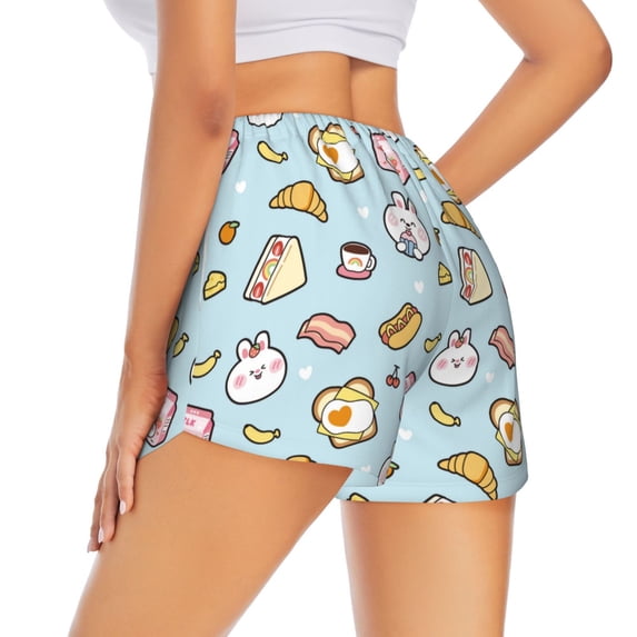 Lsque Rabbit Burger Coffee Printed Women's Running Shorts with Liner Pockets,Elastic Quick Dry Workout Athletic Gym Yoga Shorts,Womens High Waist Shorts-Small