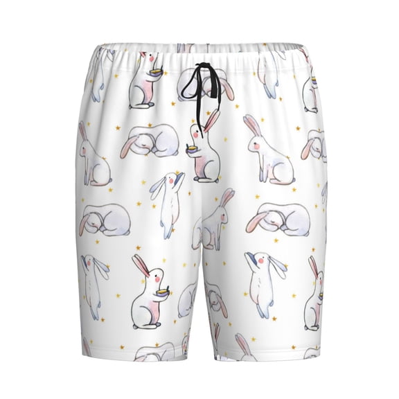 Lsque Rabbit Eating Mens Sleep Pajama Shorts,Short Pajama Pants, Cotton Ultra-Soft Knit-X-Large