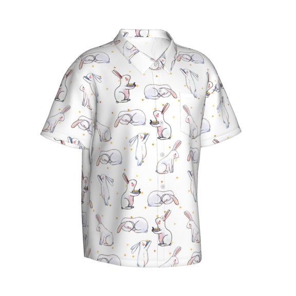 Lsque Rabbit Eating pattern Hawaiian Shirt for Men, Unisex Summer Beach Casual Short Sleeve Button Down Shirts-XX-Large