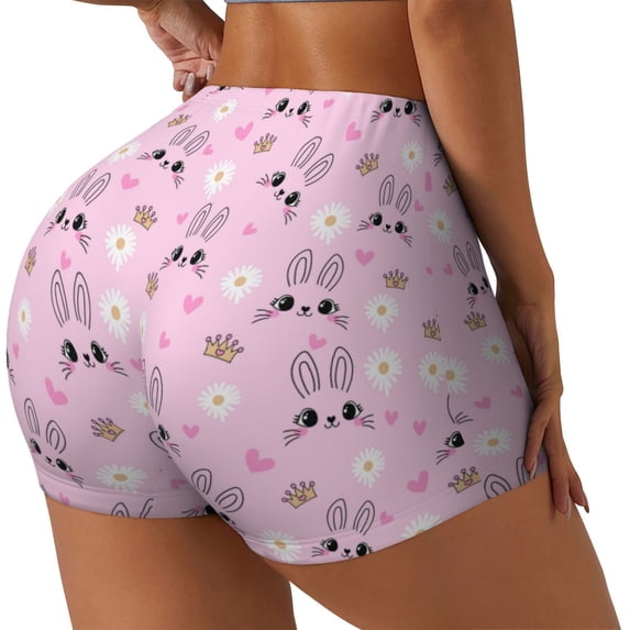 Lsque Rabbit Face Pattern High Waisted Biker Shorts for Women-Tummy Control Fitness Athletic Workout Running Yoga Gym Shorts,Moisture-Wicking-XX-Large