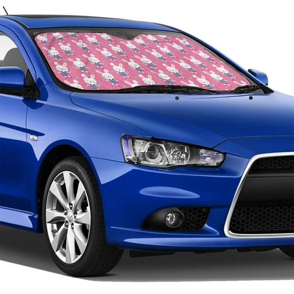 Lsque Rabbit Holding Flowers Car Windshield Sun Shade | Accordion Folding Style Auto Shade for Car Truck SUV Van | Blocks UV Rays Sun Visor Protector | Small