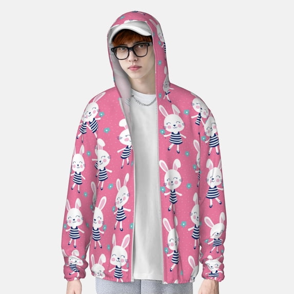 Lsque Rabbit Holding Flowers UPF 50+ Lightweight Sun Protection Men's Women's Long Sleeve Shirt, Hoodie Performance -Medium