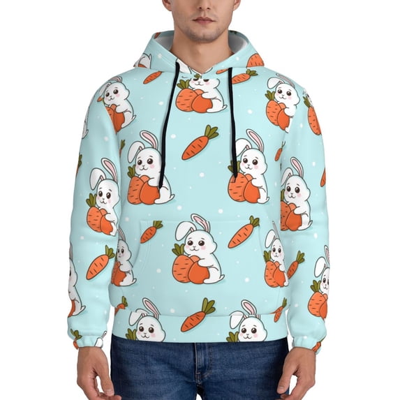 Lsque Rabbit Is Eating Carrots Pattern Casual Men's Hoodie,Hooded Sweatshirt with Kangaroo Pocket,Pullover Hoodie-X-Large
