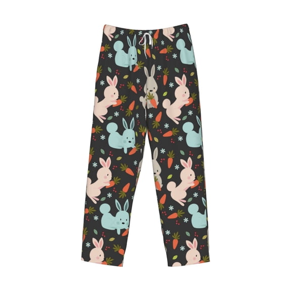 Lsque Rabbit Is Eating Carrots Print Men's Pajama Pants, Lounge Pant - Comfortable Home Wear,Elastic Waistband, Stylish Design-X-Large