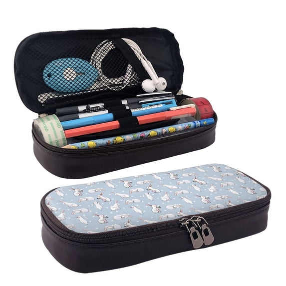Lsque Rabbit Is Eating Carrots Printed Big Capacity PU Leather Pencil Case Large Pencil Pouch Stationery Pen Bag Pencil Holder for Teen