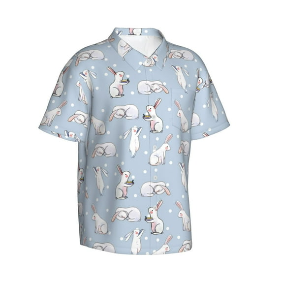 Lsque Rabbit Is Eating Carrots pattern Hawaiian Shirt for Men, Unisex Summer Beach Casual Short Sleeve Button Down Shirts-X-Large