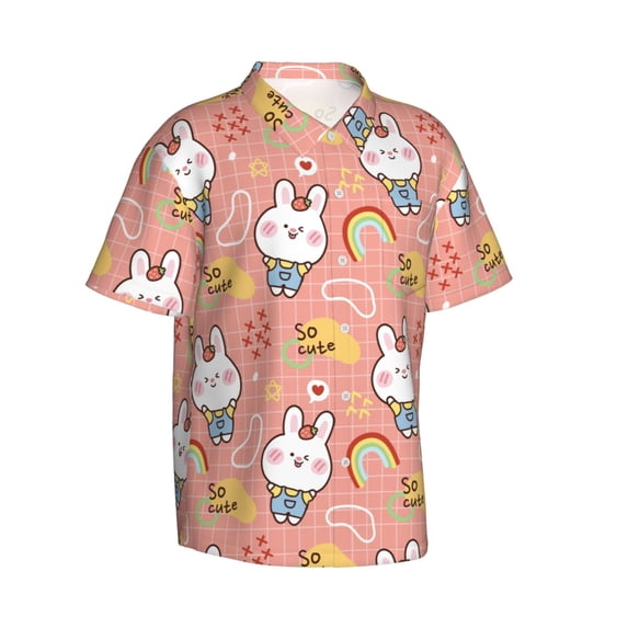 Lsque Rabbit So Cute pattern Hawaiian Shirt for Men, Unisex Summer Beach Casual Short Sleeve Button Down Shirts-3X-Large