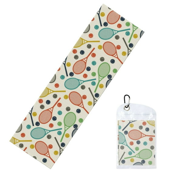 Lsque Racket and Tennis Ball Printed Cooling Towel (40"x 12"), Ice Towel, Microfiber, Soft Breathable Chilly Towel for Yoga, Sport, Gym, Workout, Fitness, Running