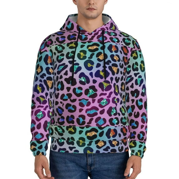 Lsque Rainbow Animal Skin Pattern Casual Men's Hoodie,Hooded Sweatshirt with Kangaroo Pocket,Pullover Hoodie-X-Large