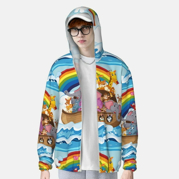 Lsque Rainbow Animals on Noah's Ark UPF 50+ Lightweight Sun Protection Men's Women's Long Sleeve Shirt, Hoodie Performance -XX-Large