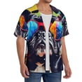 thumbnail image 1 of Lsque Rainbow Bulldog Sunglasses print Men's Cuban Collar Short Sleeve Shirt Summer Beachwear Casual Button Down Fashionable Vacation Leisure Shirt-4X-Large, 1 of 7