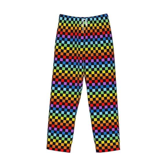 Lsque Rainbow Chequerboard Print Men's Pajama Pants, Lounge Pant - Comfortable Home Wear,Elastic Waistband, Stylish Design-X-Large
