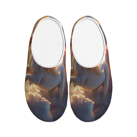 Lsque Rainbow Cloud White Horse Pattern Womens Comfort Cotton on Scuff With Memory Foam and Anti-skid Sole Slipper-37/38