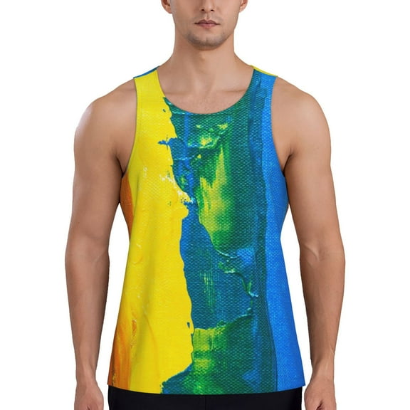 Lsque Rainbow Colored Pattern Mens Tank Tops Muscle Athletic Quick Dry Sleeveless Workout Fitness T Shirts Beach Tank Top, Loose-fit Sleeveless Shirt for Men-X-Large