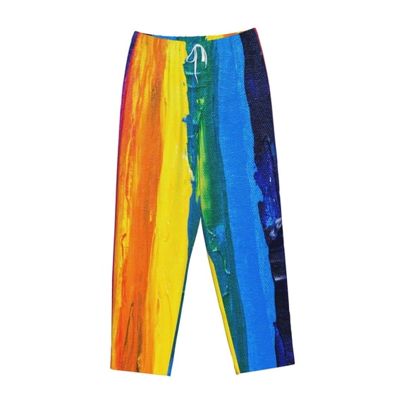 Lsque Rainbow Colored Print Women's Pajama Pants, Lounge Pant - Comfortable Home Wear,Elastic Waistband, Stylish Design-Large