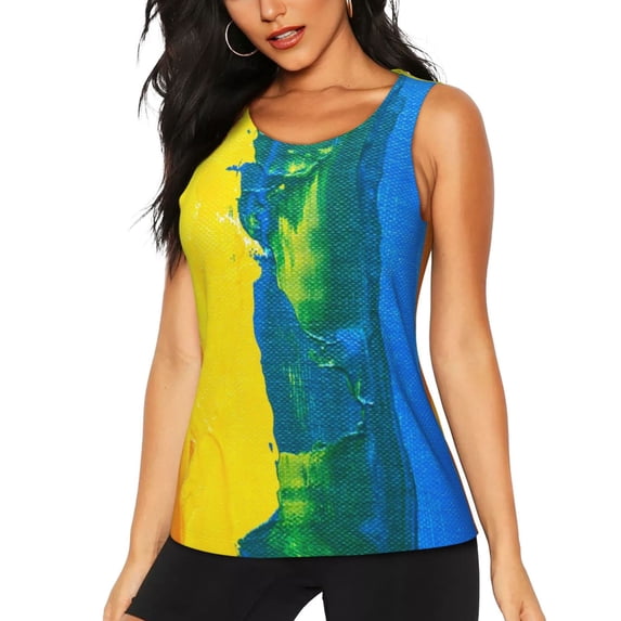 Lsque Rainbow Colored Printed Workout Tank Tops for Women, Athletic Sports Tank Tops, Compression Sleeveless Dry Fit Shirts,Sleeveless Yoga Shirt-Medium