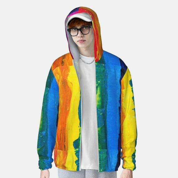 Lsque Rainbow Colored UPF 50+ Lightweight Sun Protection Men's Women's Long Sleeve Shirt, Hoodie Performance -X-Large