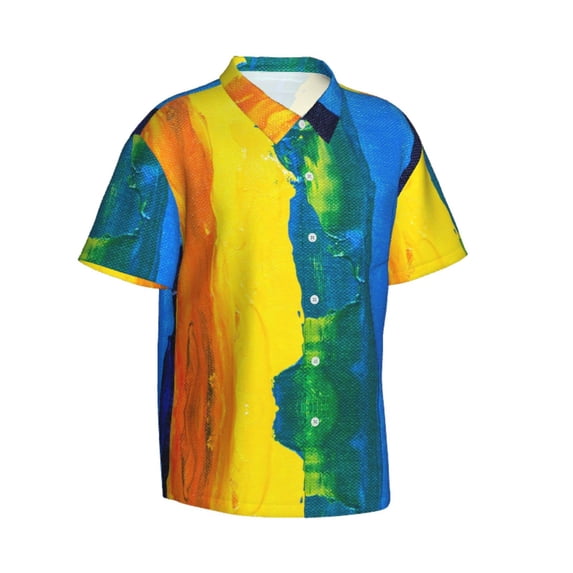 Lsque Rainbow Colored pattern Hawaiian Shirt for Men, Unisex Summer Beach Casual Short Sleeve Button Down Shirts-XX-Large