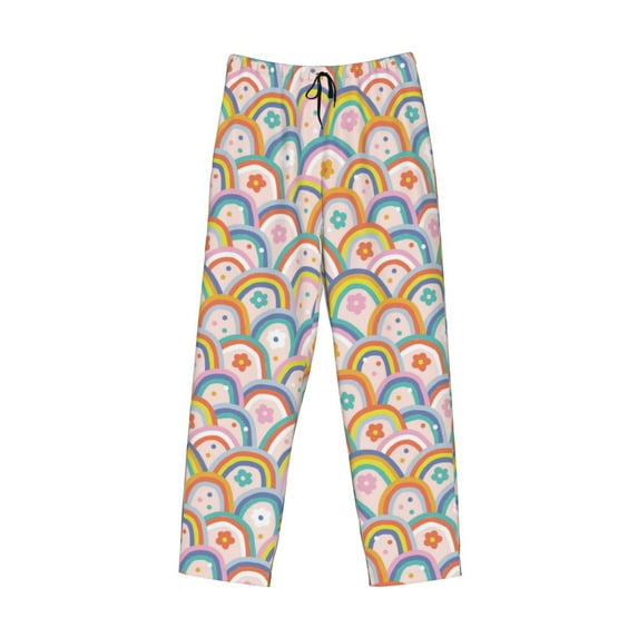 Lsque Rainbow Flowers Print Men's Pajama Pants, Lounge Pant - Comfortable Home Wear,Elastic Waistband, Stylish Design-X-Large