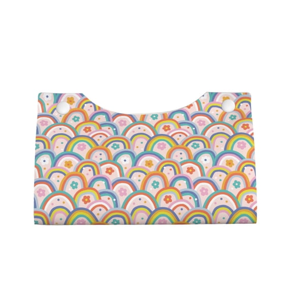 Lsque Rainbow Flowers Printed Long Tissue Box Cover Holder, Facial Paper Organizer Dispenser,Triangle with Bottom Belt, PVC Leather Decorative Organizer