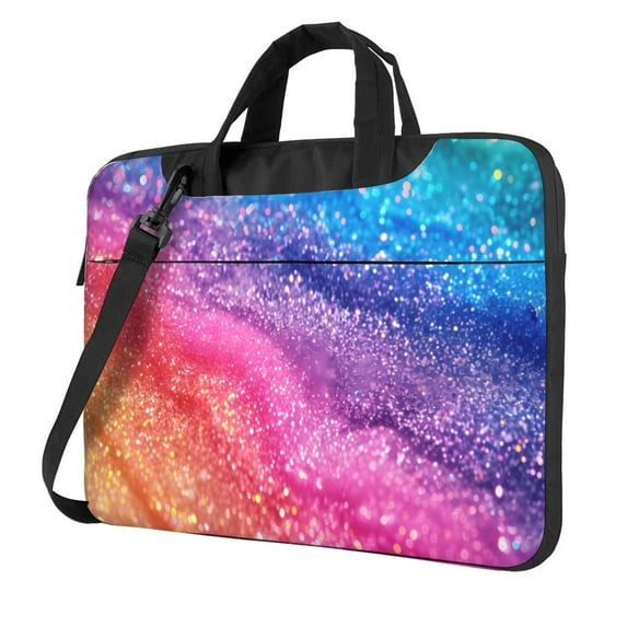 Lsque Rainbow Glitter Cute Pattern Laptop Bag – Portable & Slim Single-Shoulder Computer Case with Adjustable Strap, Protective, Lightweight for 13”/14”/15.6” Laptops