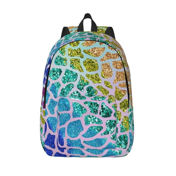 Lsque Rainbow Glitter Pattern Canvas Daypack, Durable Backpack, High-quality Versatile Backpack,Vintage Compact Backpack-Small