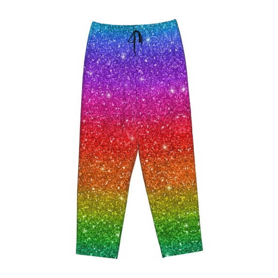 Lsque Rainbow Glitter Print Women's Pajama Pants, Lounge Pant - Comfortable Home Wear,Elastic Waistband, Stylish Design-X-Large