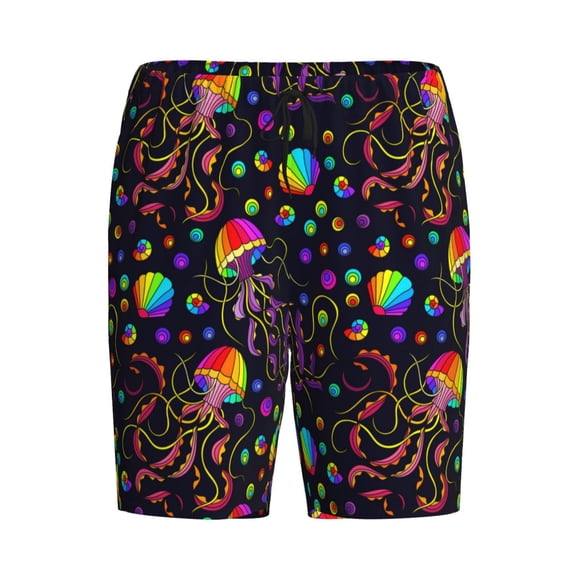 Lsque Rainbow Jellyfishes Mens Sleep Pajama Shorts,Short Pajama Pants, Cotton Ultra-Soft Knit-XX-Large