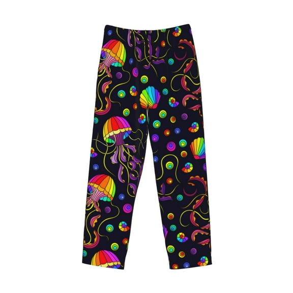 Lsque Rainbow Jellyfishes Print Men's Pajama Pants, Lounge Pant - Comfortable Home Wear,Elastic Waistband, Stylish Design-Small