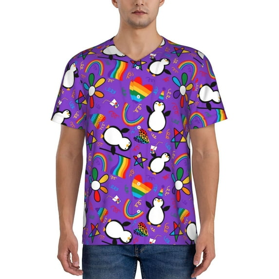 Lsque Rainbow Lgbt Penguin Pattern Mens Polo Golf Shirts Funny Graphics Shorts Sleeve Button Shirts Baseball T-shirt-Medium
