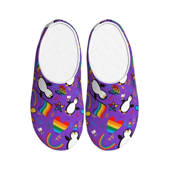 Lsque Rainbow Lgbt Penguin Pattern Womens Comfort Cotton on Scuff With Memory Foam and Anti-skid Sole Slipper-46/47