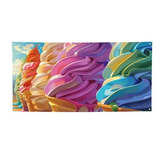 Lsque Rainbow Melting Ice Cream Pattern Party Banner, Festive Banner , Holiday Celebrations and Events for Carnival Birthday Party Festival Decorations-Medium