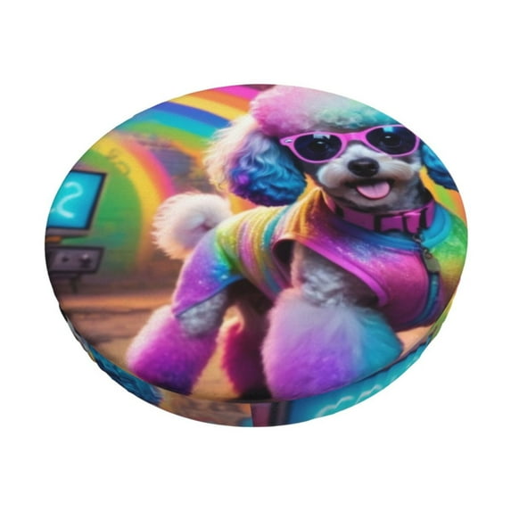 Lsque Rainbow Poodle Urban Street Pattern Round Bar chair cushion covers Velvet Fabric Premium Comfort Protects from Scratches and Stains for 14-17 Inch Chair-12 inch