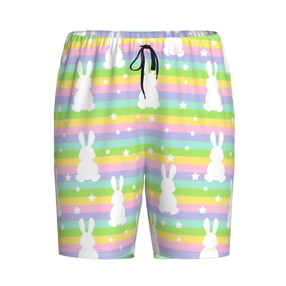 Lsque Rainbow Rabbit Mens Sleep Pajama Shorts,Short Pajama Pants, Cotton Ultra-Soft Knit-XX-Large